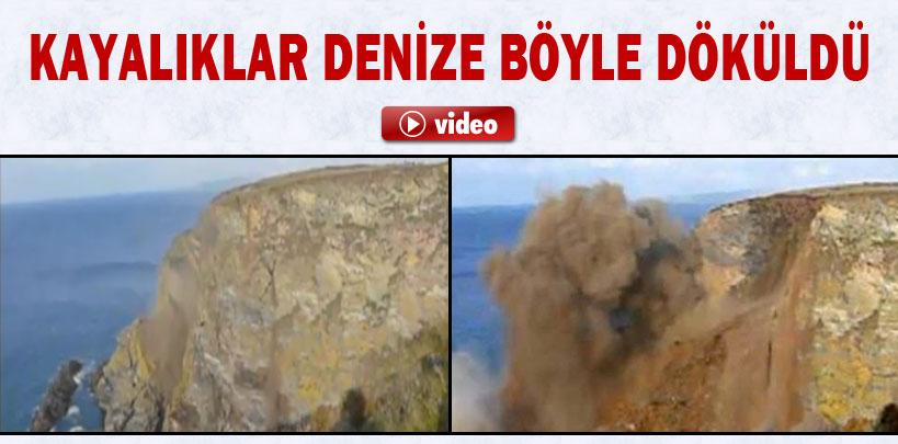 İngiltere'de deniz kıyısında bulunan kayalıklar böyle çöktü