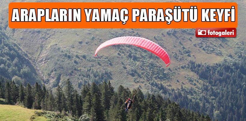 Arap turistlerin Uzungöl'de yamaç paraşütü keyfi