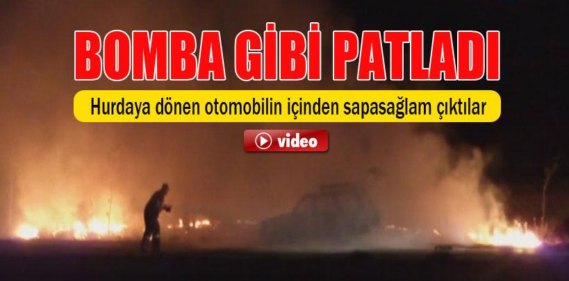 LPG'li otomobil bomba gibi patlayıp cayır cayır yandı