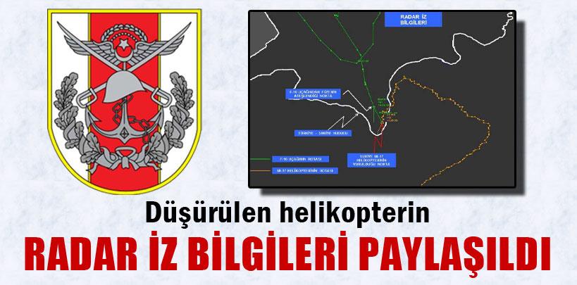 Düşürülen helikopterin radar iz bilgileri paylaşıldı