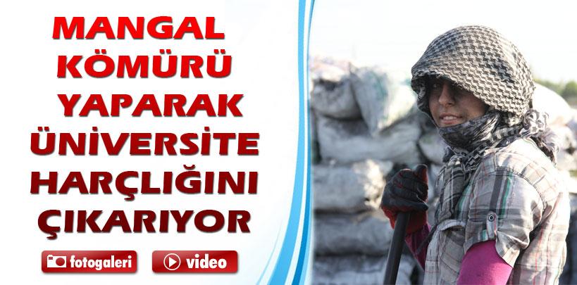 Mangal kömürü yaparak harçlığını çıkarıyor