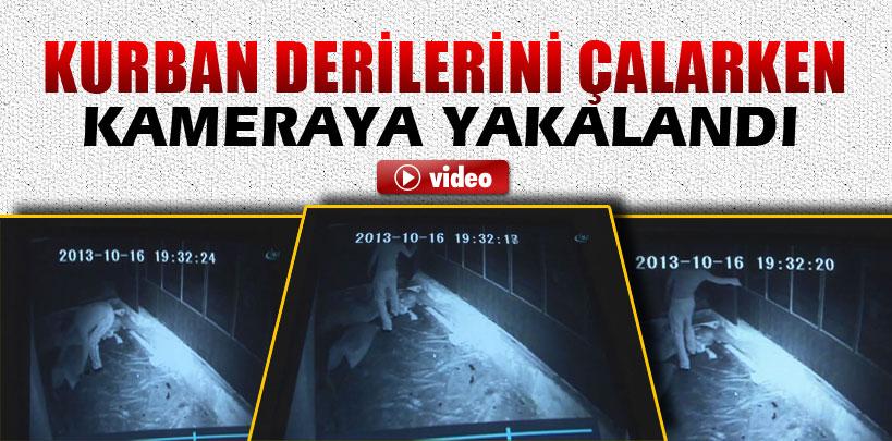 Kayseri'de, bir hırsız kurban derilerini çalarken kameraya yakalandı