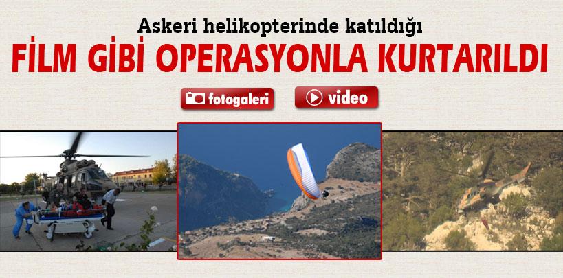 Kayalıklara çakılan paraşütçü, askeri helikopter ile kurtarıldı